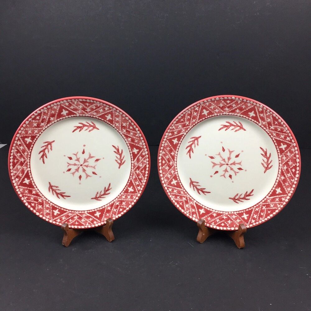2 - Dansk Nordic Knits Red  Scandinavia Lunch Salad Plates 8 inch dia